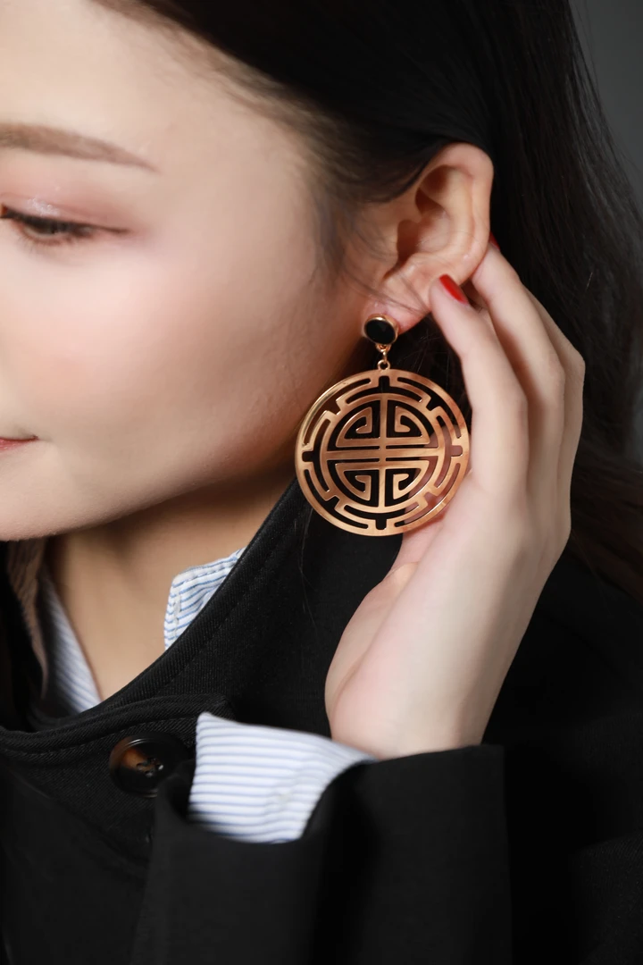 合金耳饰 【赛亦热】(24) 925银针蒙古族元素百搭简约复古合金耳环