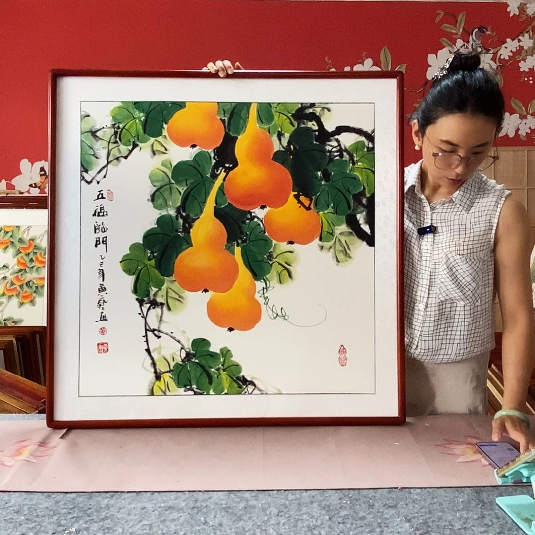 z***m国画手写手绘带框包邮82✖️82国画作品