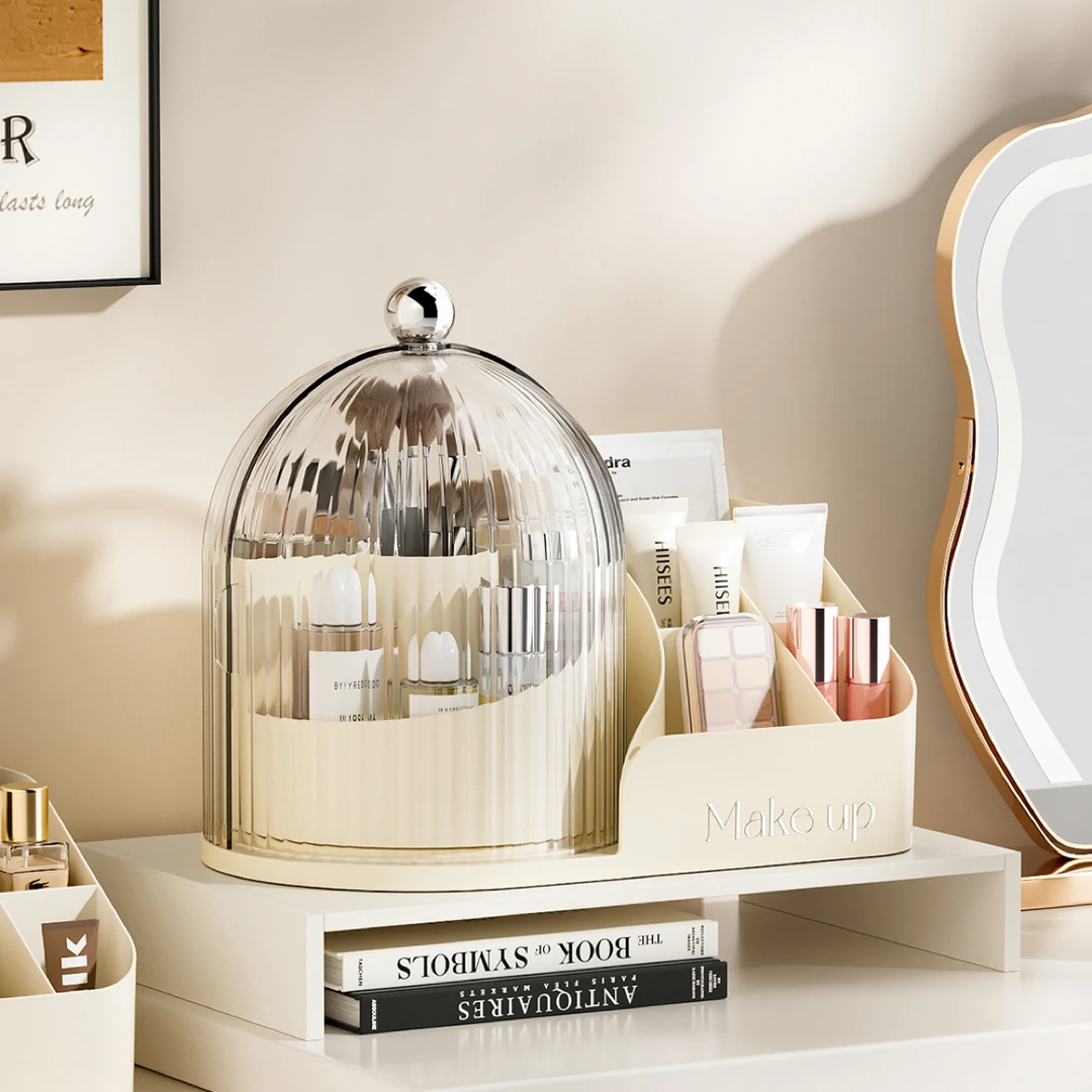 透明旋转分格化妆收纳盒桌面防口红整理神器轻奢置物盒大容量收纳