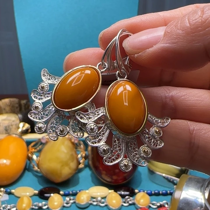 琥珀未镶嵌耳饰波兰设计款琥珀蜜蜡