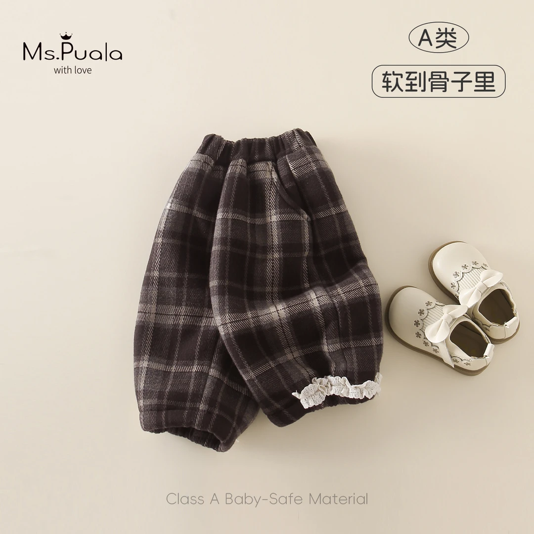 【MsPuala甜酷系】婴幼儿女童加绒裤子冬款格子直筒长裤儿童休闲裤