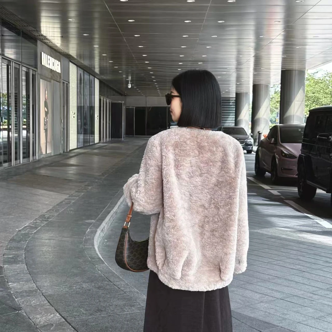 海宁毛毛外套中长款时尚休闲百搭女士秋冬冬季保暖圆领宽松网红
