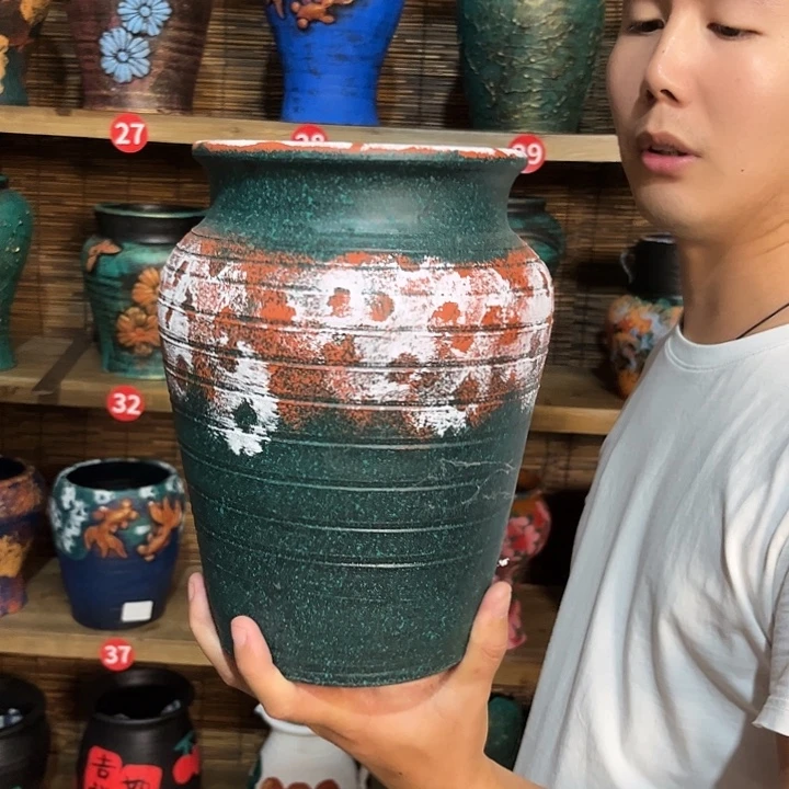 红陶浮雕花盆炸炸炸