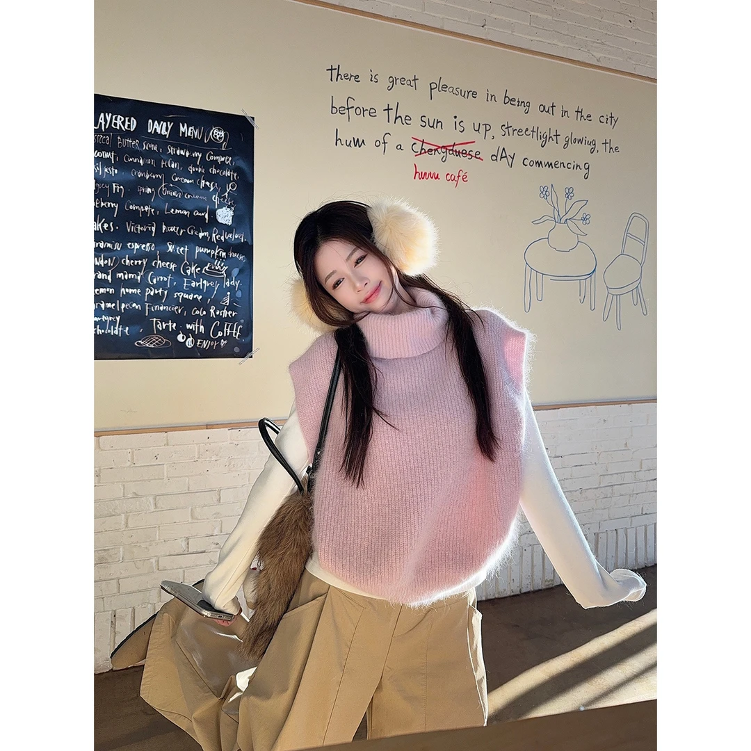 韩系高领针织马甲背心女秋冬2025新款休闲显瘦简约百搭保暖马夹潮