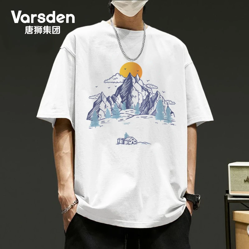 唐狮集团Varsden短袖t恤男2025夏季新款山系印花潮流百搭半袖