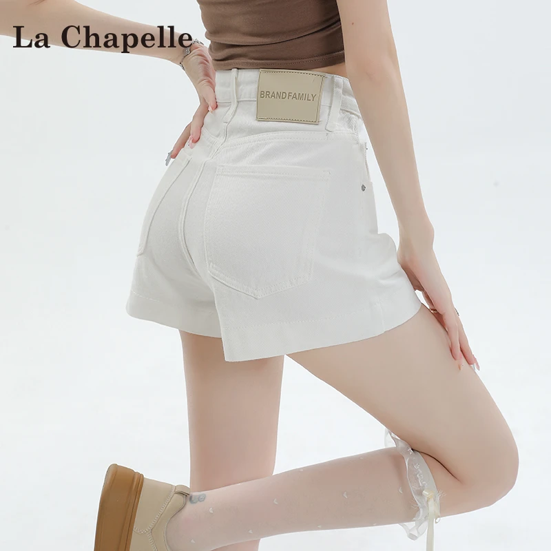 拉夏贝尔美式复古辣妹牛仔短裤女2025夏季新款a字设计感阔腿热裤