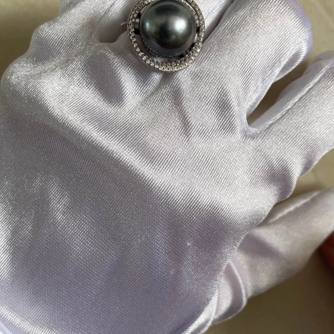海水珍珠戒指银S925镶嵌13.3mm
