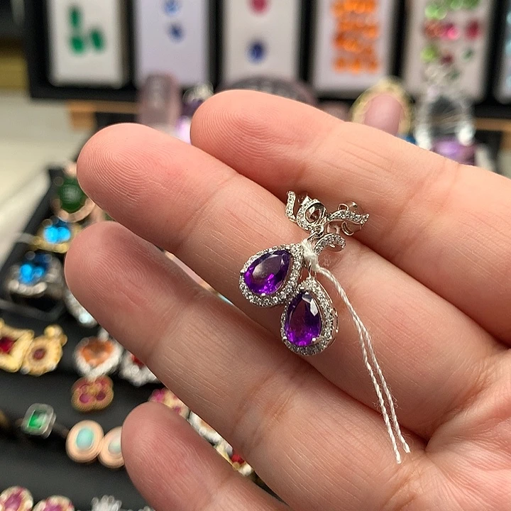 银S925镶嵌紫晶耳饰