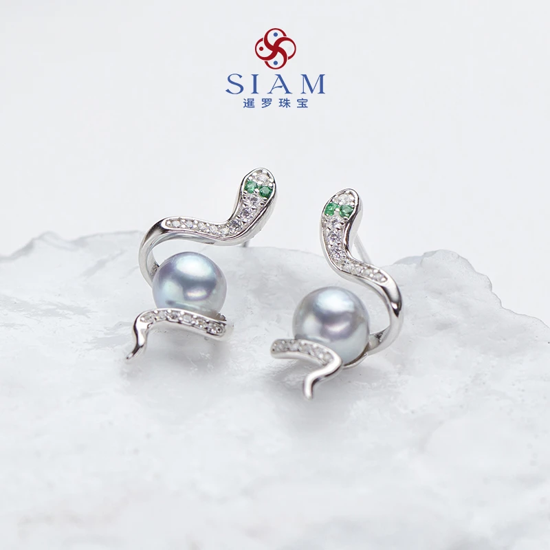 【暹罗珠宝】天然特选海水Akoya真多麻灵蛇款珍珠耳钉 364