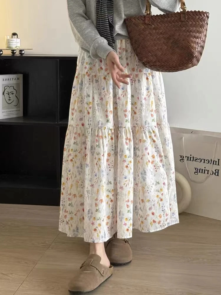 [两个裙长]韩系温柔浪漫小碎花2025款宽松显瘦百搭中长款a字伞裙