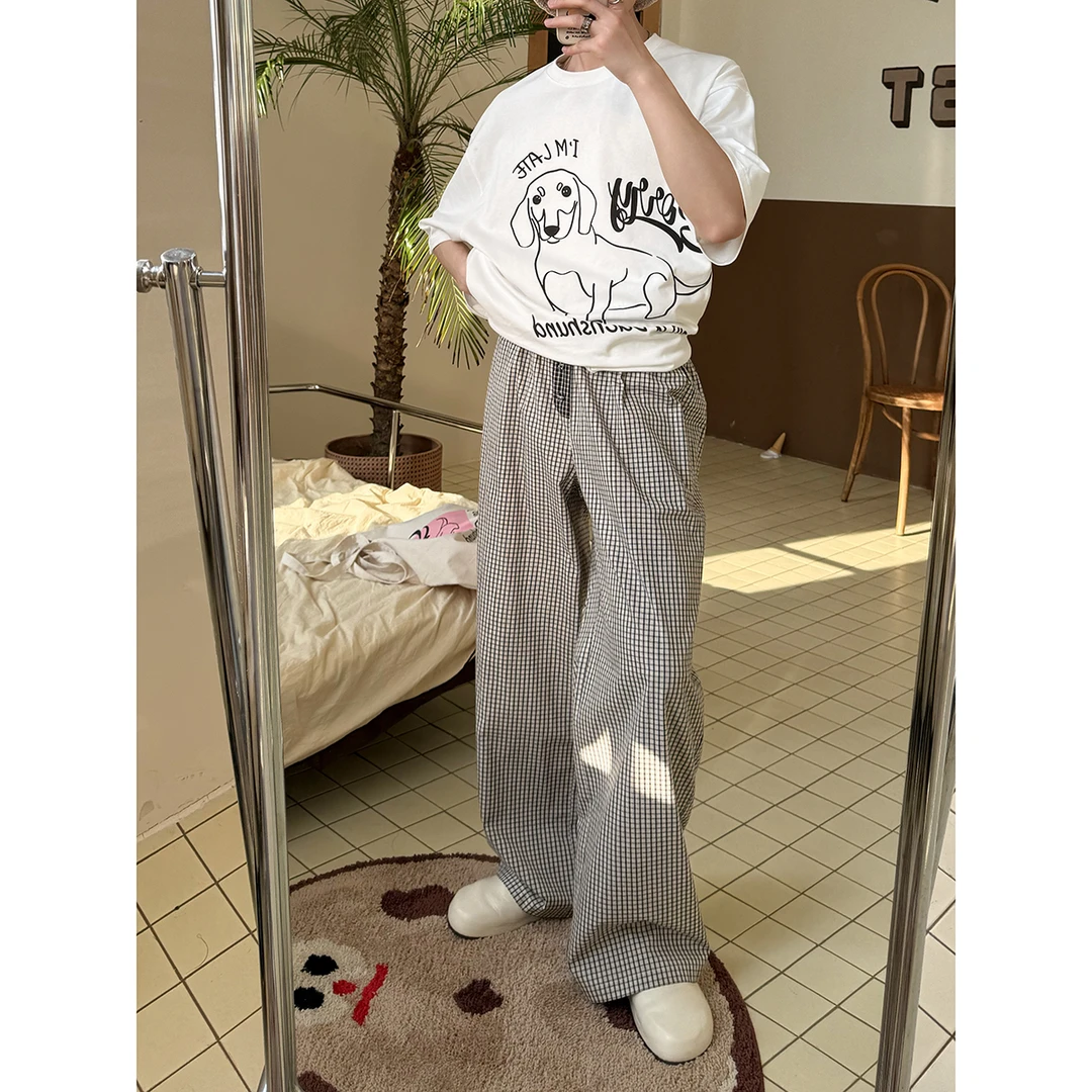 白口阳【心动讯号】2025春夏黑白格子睡裤男生薄款宽松休闲裤KK604