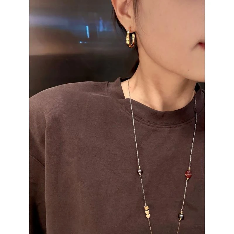 黄铜耳饰 HYLADIESWEAR  『小众风素圈』复古港风耳钉女高级感耳圈