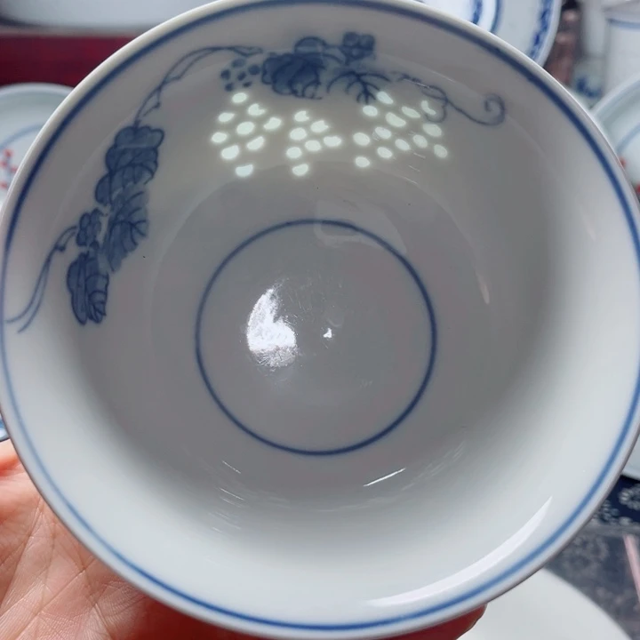 青花玲珑5寸饭碗葡萄