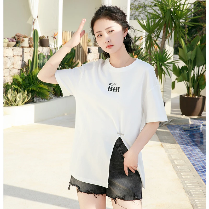 朵以2025夏款显瘦百搭宽松休闲设计款正肩短袖T恤39DX330022