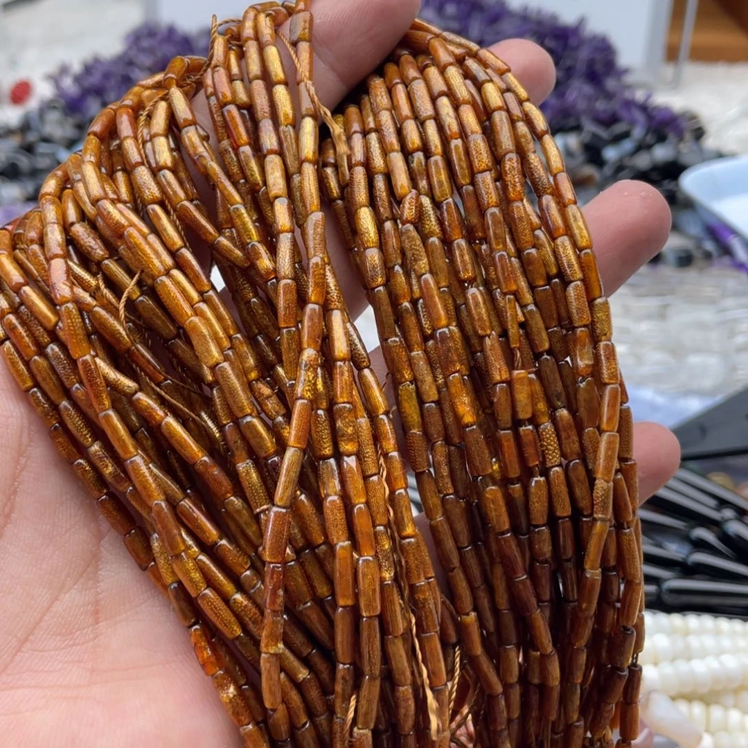 未镶嵌玛瑙/玉髓珠宝半成品一条装3*8mm金柳柳管珠