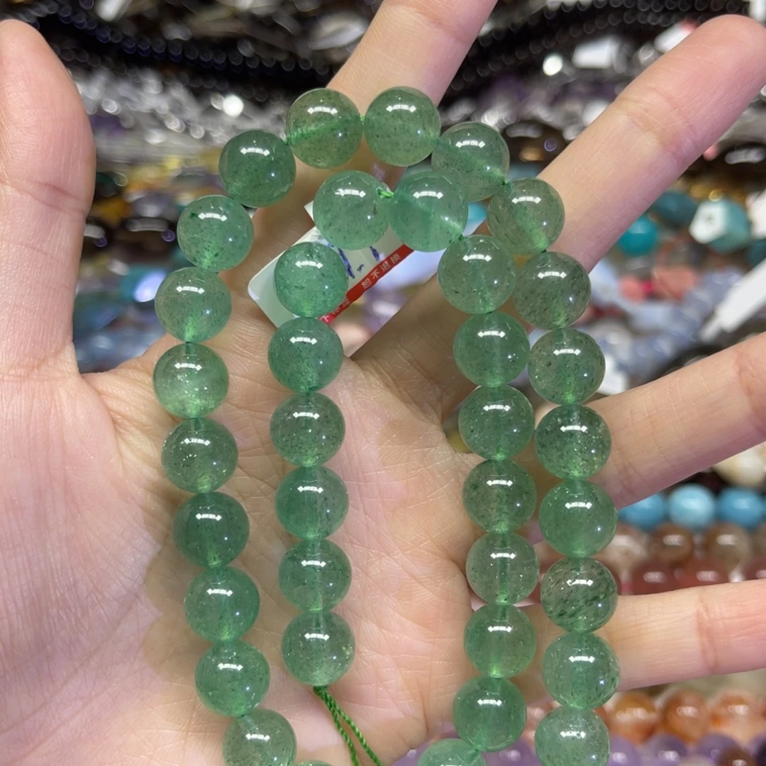 玛瑙/玉髓散珠天然绿草莓晶卡10.5长条38厘米