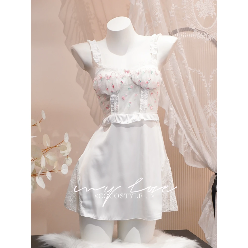 【春日来信】纯欲风轻奢诱惑睡衣女性感吊带睡裙聚拢带胸垫冰丝服