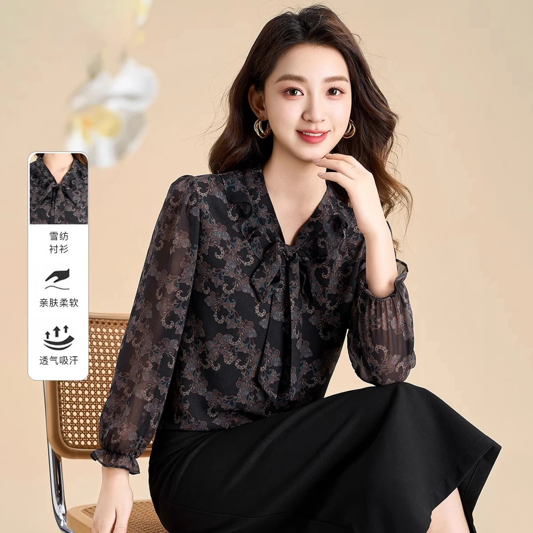 广东普宁衬衫女春夏2025新款雪纺衫轻奢高级感时尚洋气质女士上衣