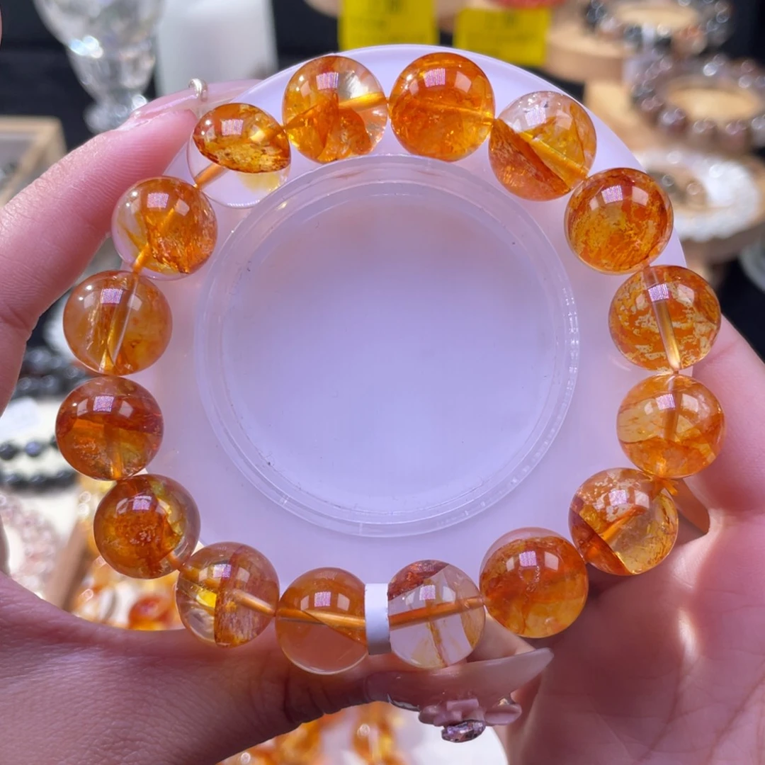 水晶手串未镶嵌威士忌黄胶花