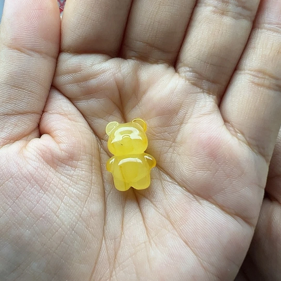 琥珀未镶嵌珠宝奇石小熊打孔不退换