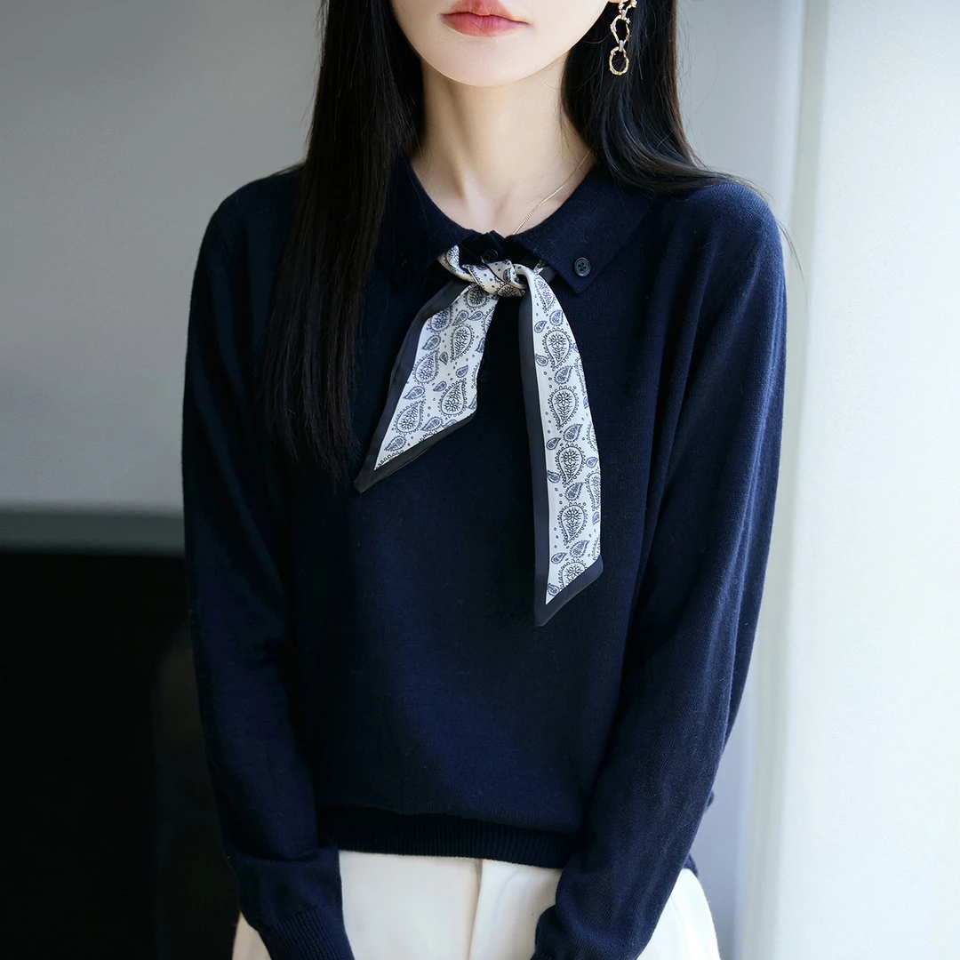 微胖mm春秋大码女士蝴蝶结毛衣遮肚子显瘦上衣早秋内搭针织打底衫