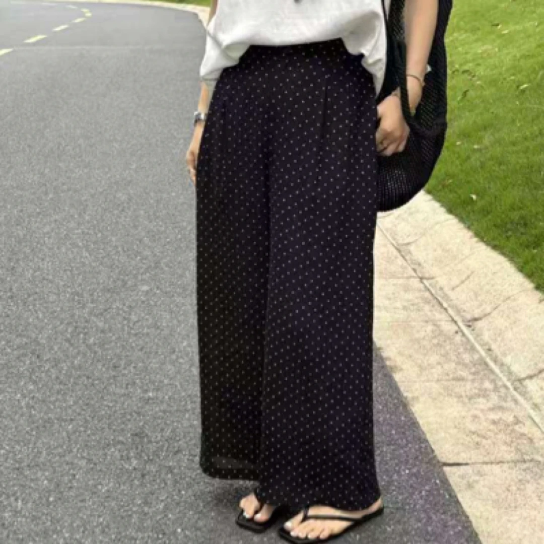 垂感波点阔腿直筒裤6636