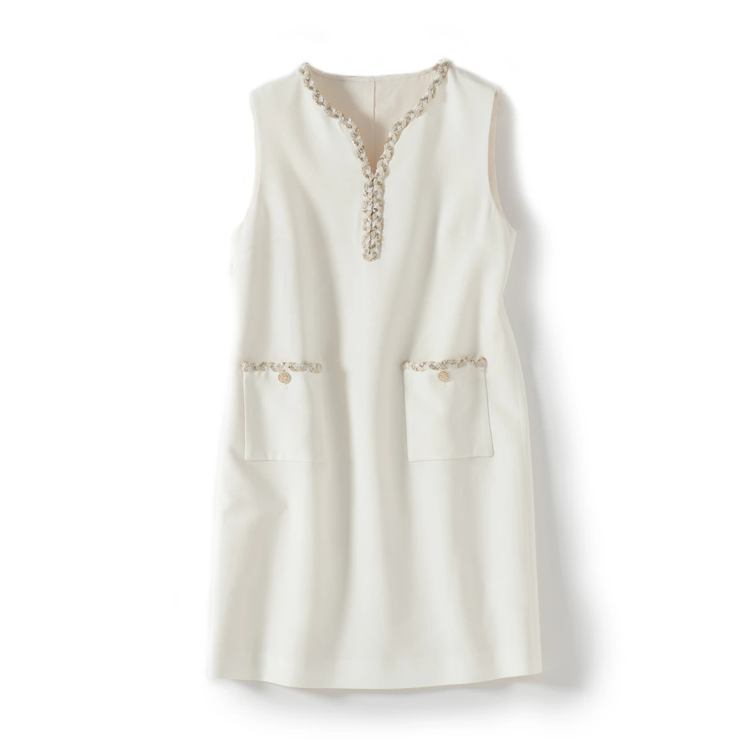 断码特价【夏洛特之夏】重工金属链条醋酸老钱风小香无袖A连衣裙