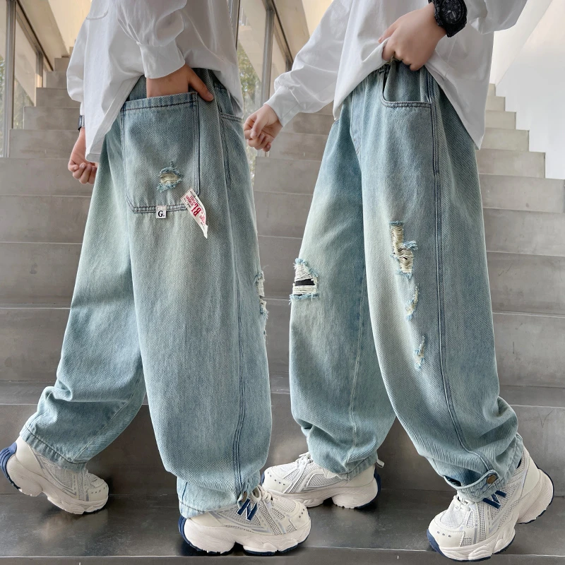 儿童装男童春装裤子长裤2025新款春秋款中大童男孩春季炸街牛仔裤