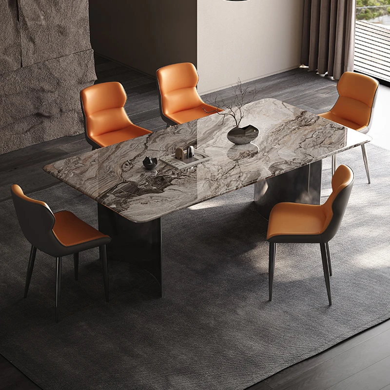 丰舍超晶石餐桌组合家用长方形奢石餐桌意式2024新款轻奢简约餐桌