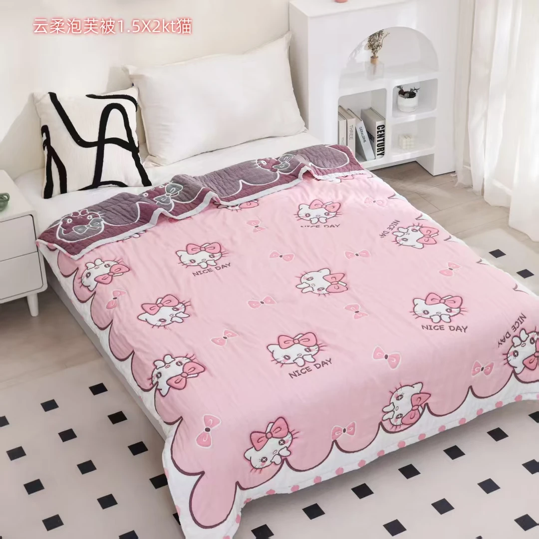 【蝴蝶结kt猫】120*150cm儿童全棉A类纱布泡芙被柔软亲肤