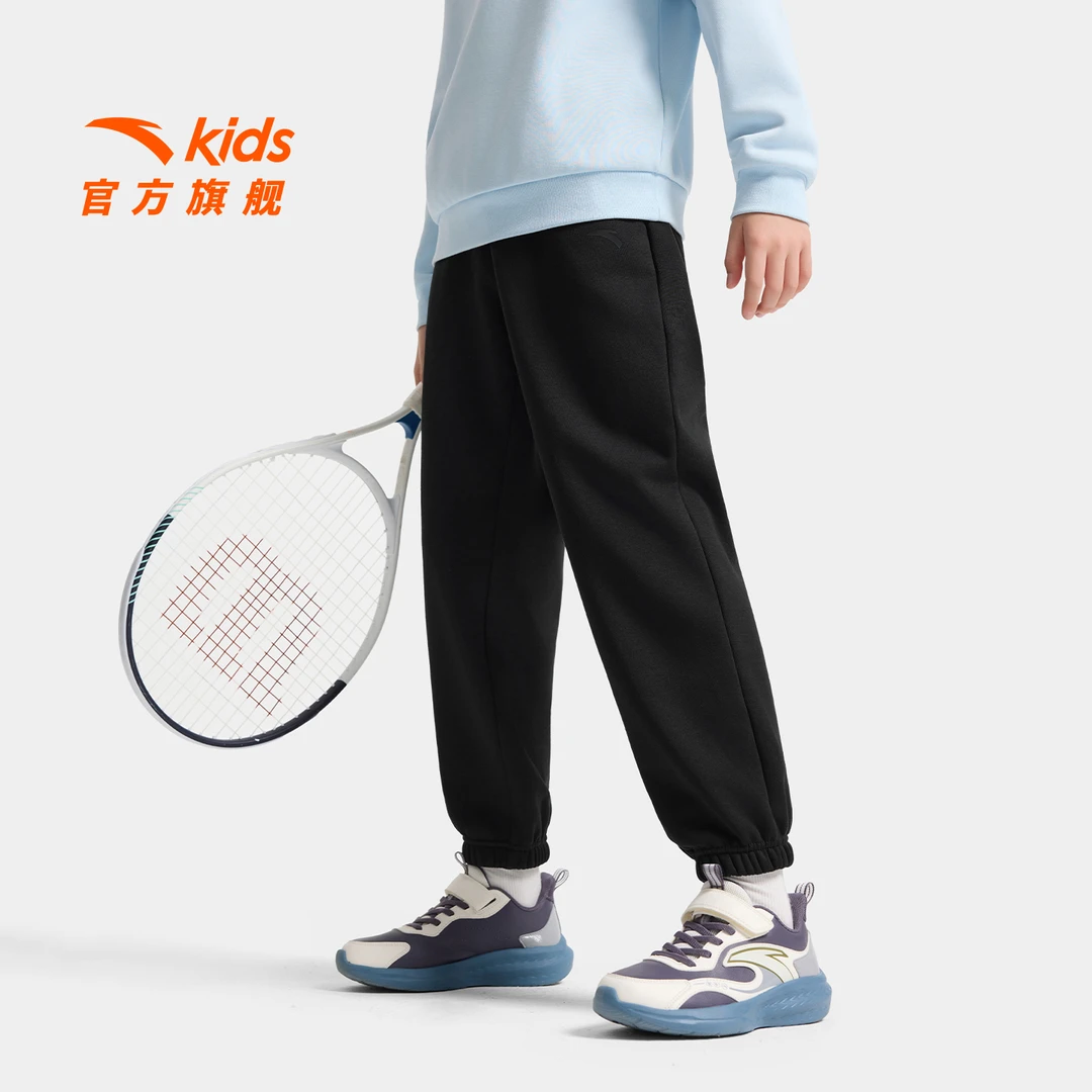 安踏儿童男女童针织运动长裤25秋冬新款舒适保暖大童加绒裤子-zb