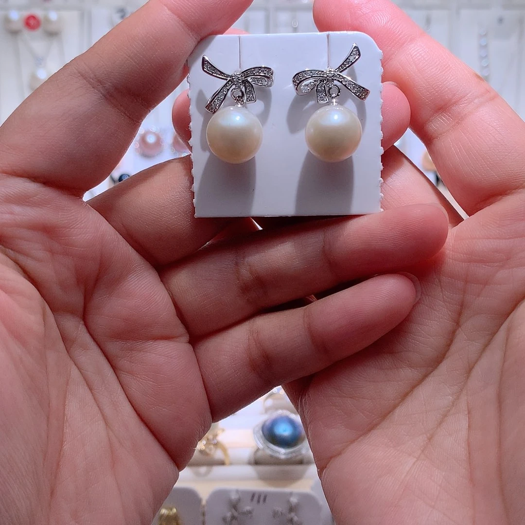 银S925镶嵌耳饰淡水珍珠CC11.3mm