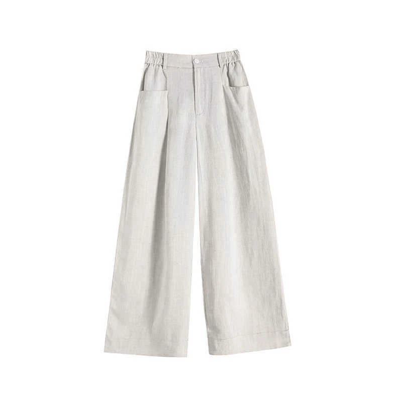 直筒裤夏季女装国风阔腿裤橘子树白色裤子休闲裤显瘦OP-120