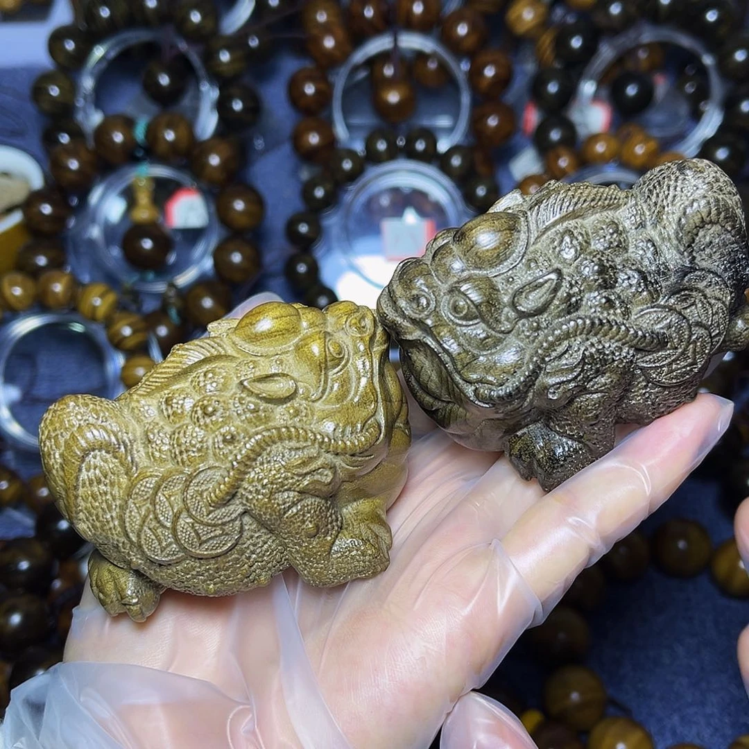 手串/手链楠木（金丝楠）阴沉乌木手把件金蟾一对