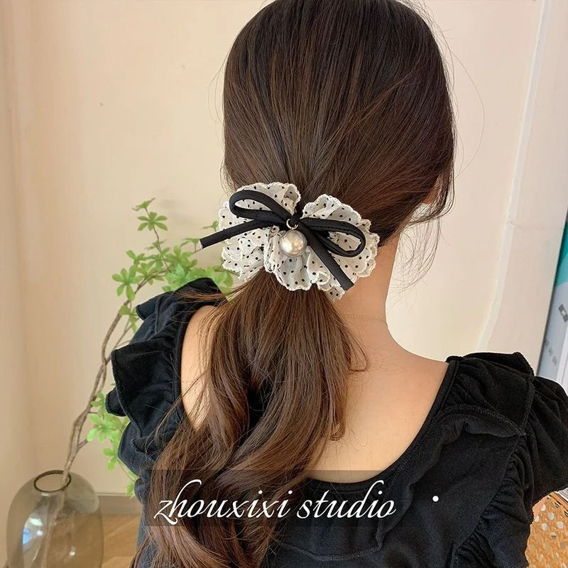 网纱波点珍珠面膜发圈头饰女手感好发绳甜美优雅扎马尾头绳不勒头