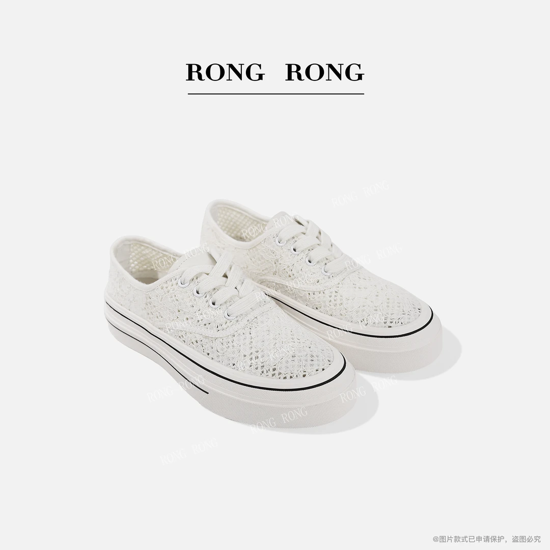 溶溶RONGRONG 牛皮重工加厚蕾丝羊皮垫脚休闲小白鞋232-356