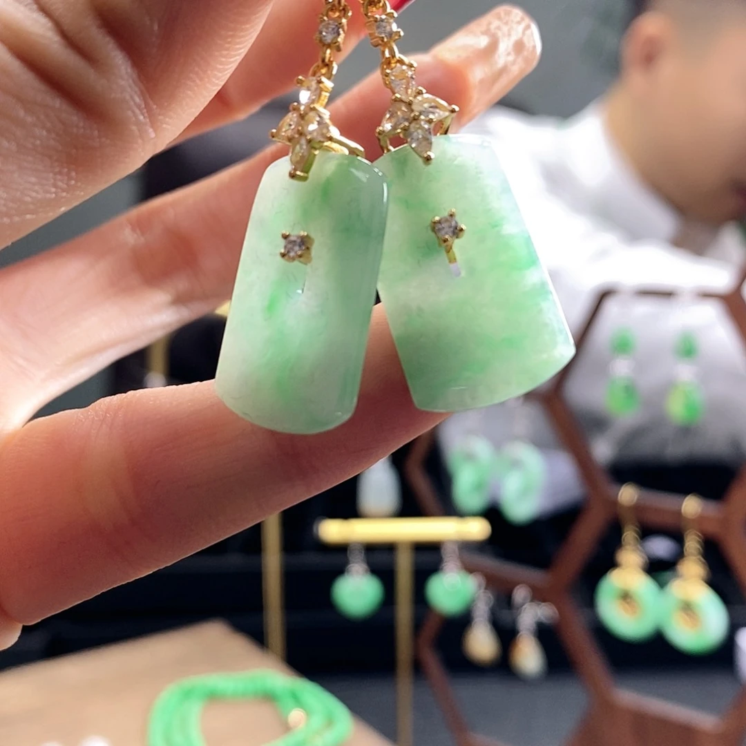 翡翠耳饰银S925镶嵌翡翠