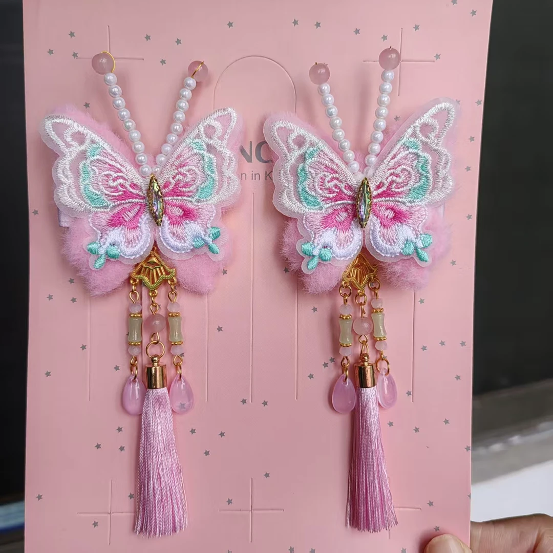 女中国风民族风2025发饰蝴蝶结公主风配饰古装流苏