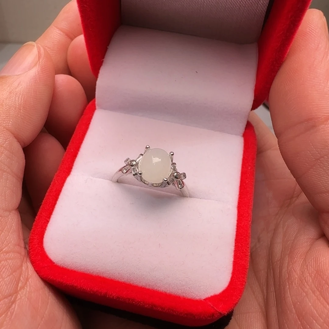 翡翠银S925镀金镶嵌戒指