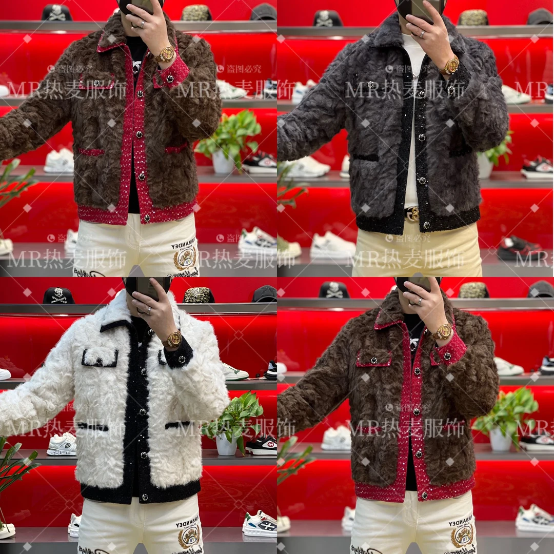 【星欧甄选】2025秋冬小湖雕加厚小香风拼真皮款 男士翻领夹克外套