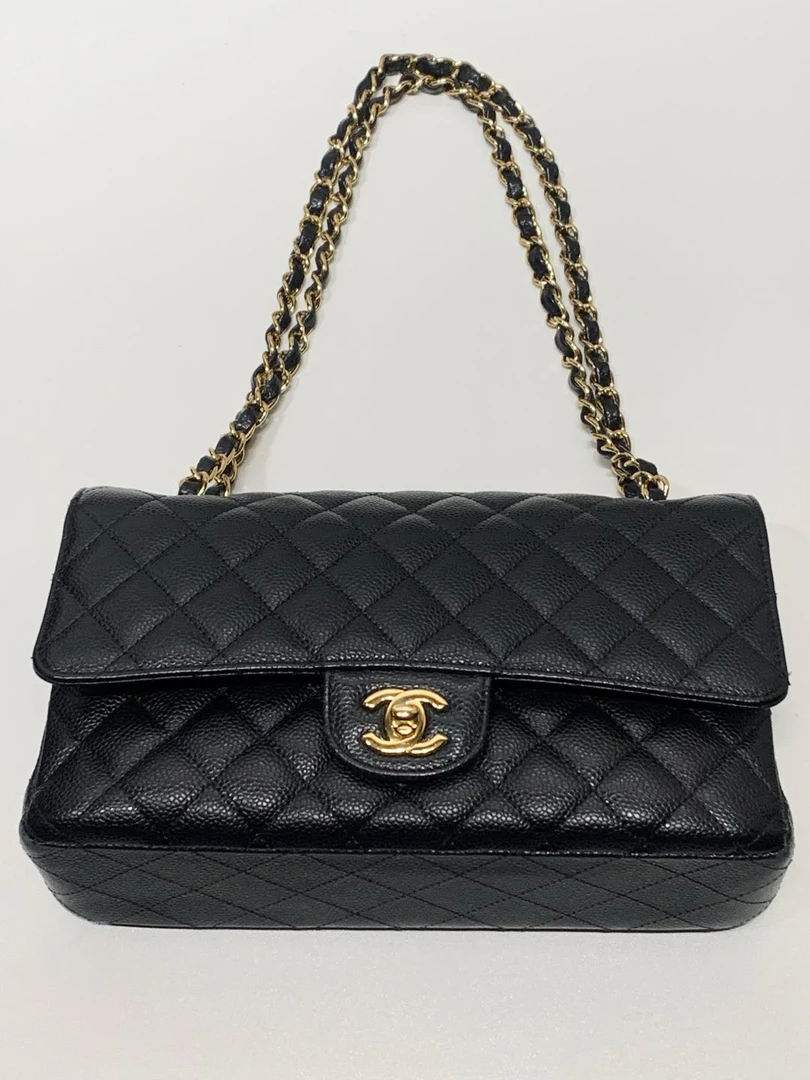 95新 Chanel/香奈儿 HIHI黑金荔枝纹中号CF26开11674544JL