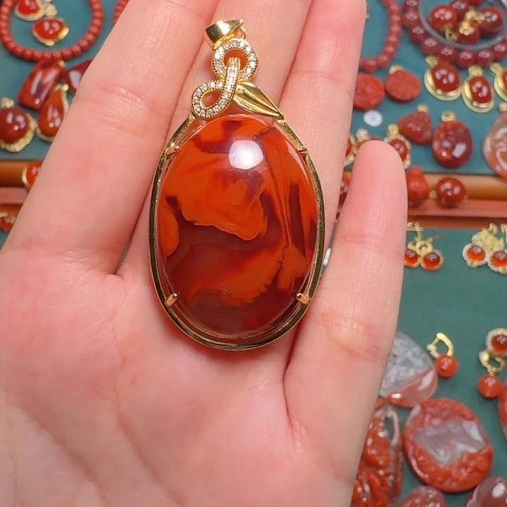 银S925镶嵌吊坠南红玛瑙