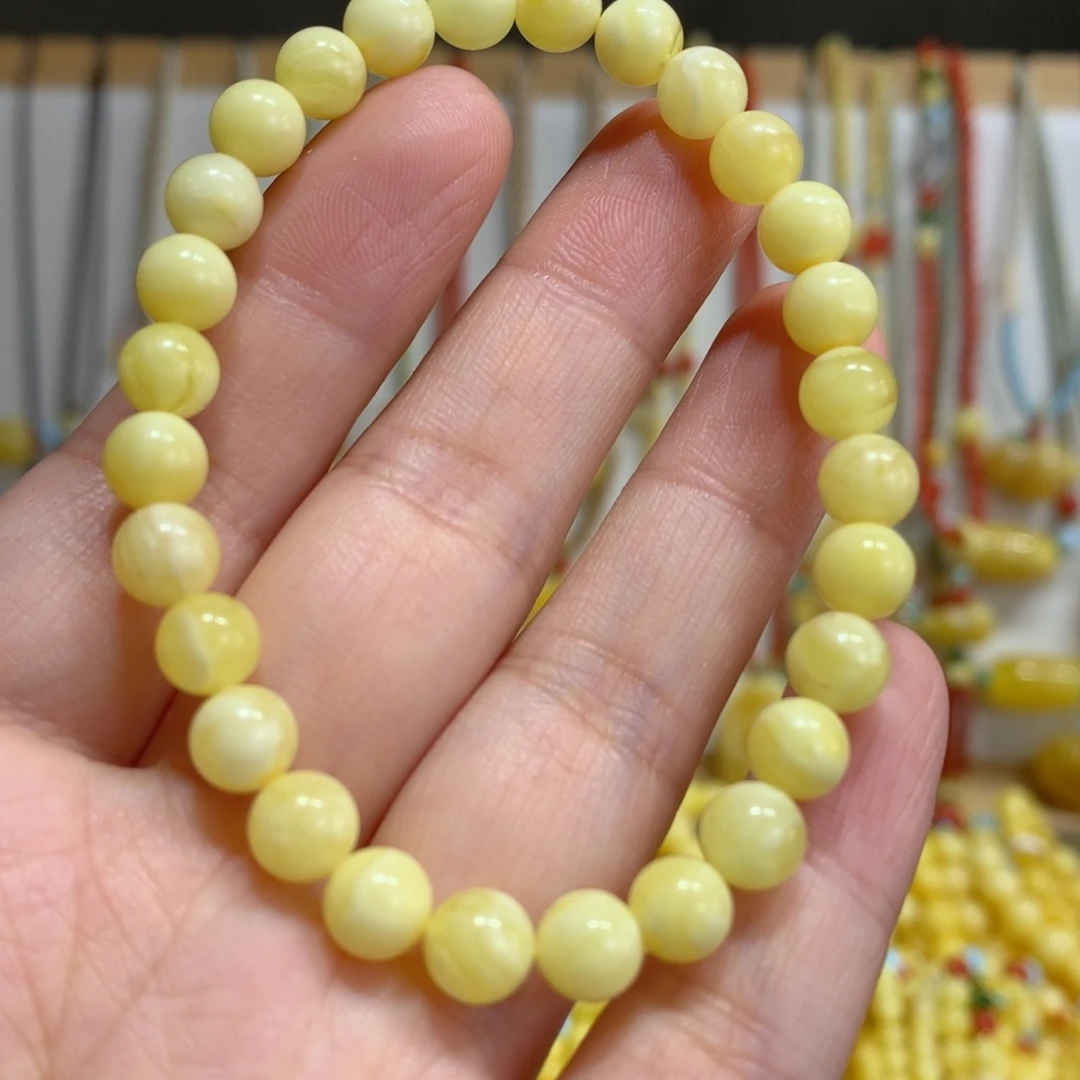 蜜蜡未镶嵌手链特价瑕疵6.8mm