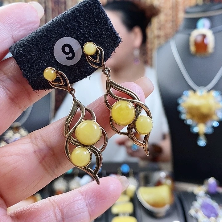琥珀银S925镶嵌耳饰耳环