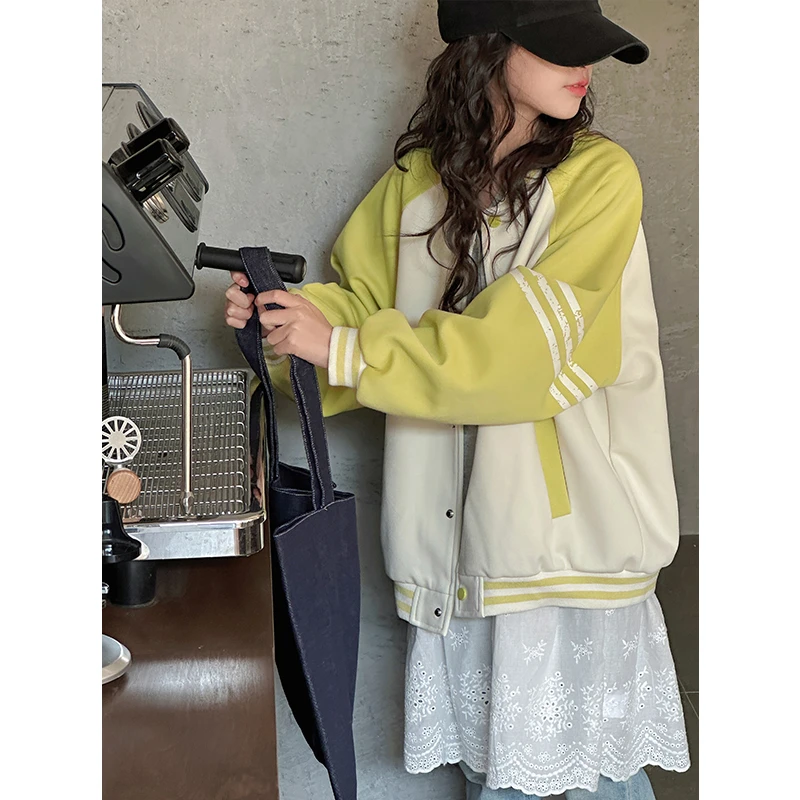 K28068撞色拼接女童棒球服2025春装新款儿童外套春秋大童上衣休闲