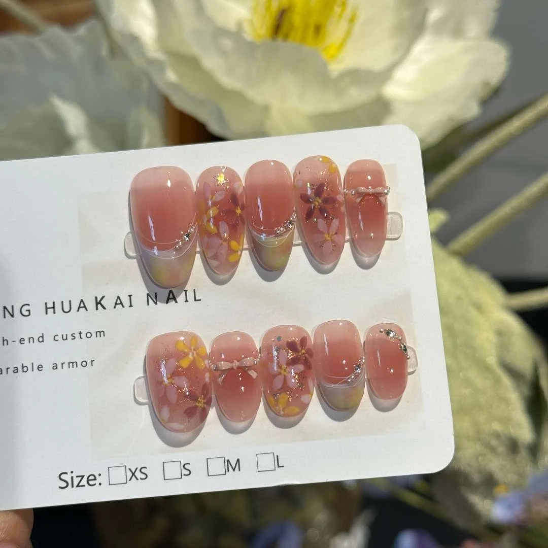 【画意逢春】简手绘彩色小花釉彩法式显白腮红2051603 纯手工穿戴甲