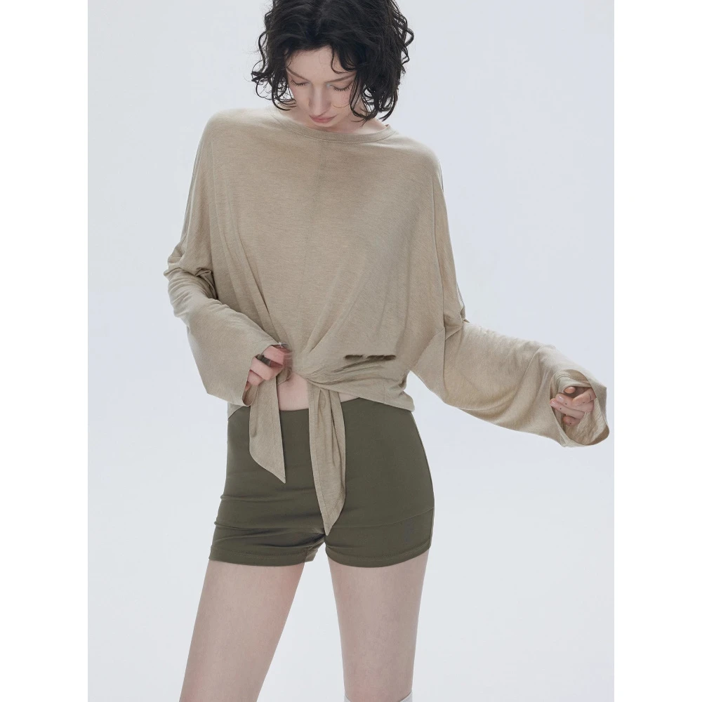 巨喜欢这件！时髦绑带长袖T恤女2025早秋微透防晒罩衫运动休闲上衣