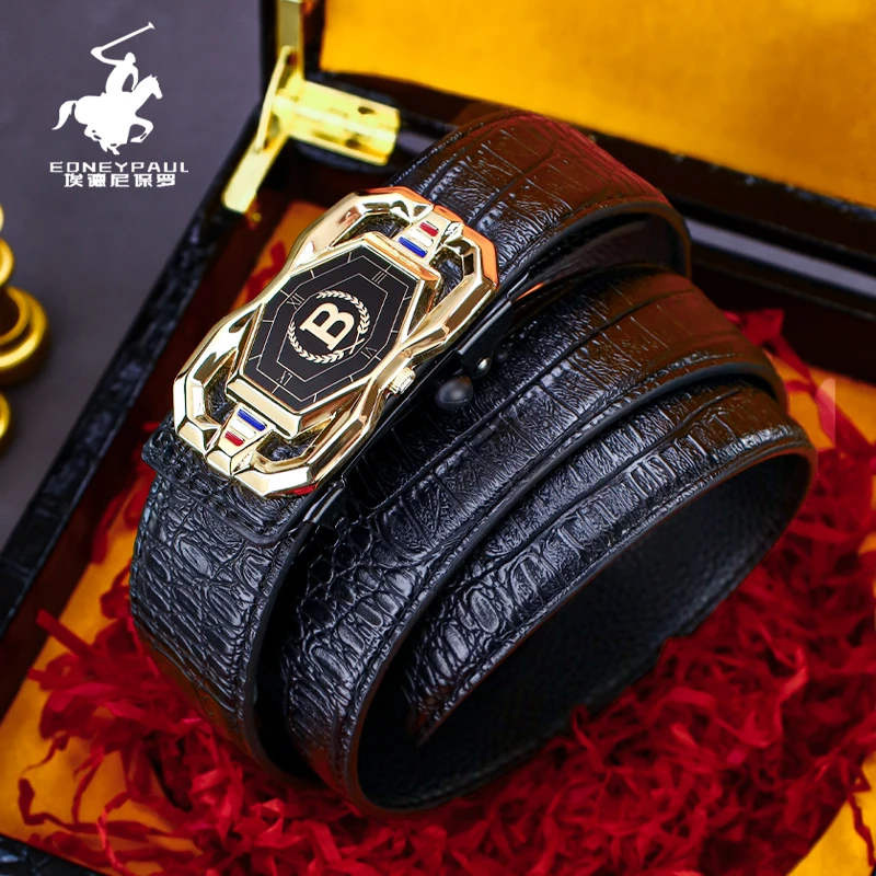 埃德尼保罗高档男士腰带新款鳄鱼纹自动扣内穿皮带商务百搭裤腰带