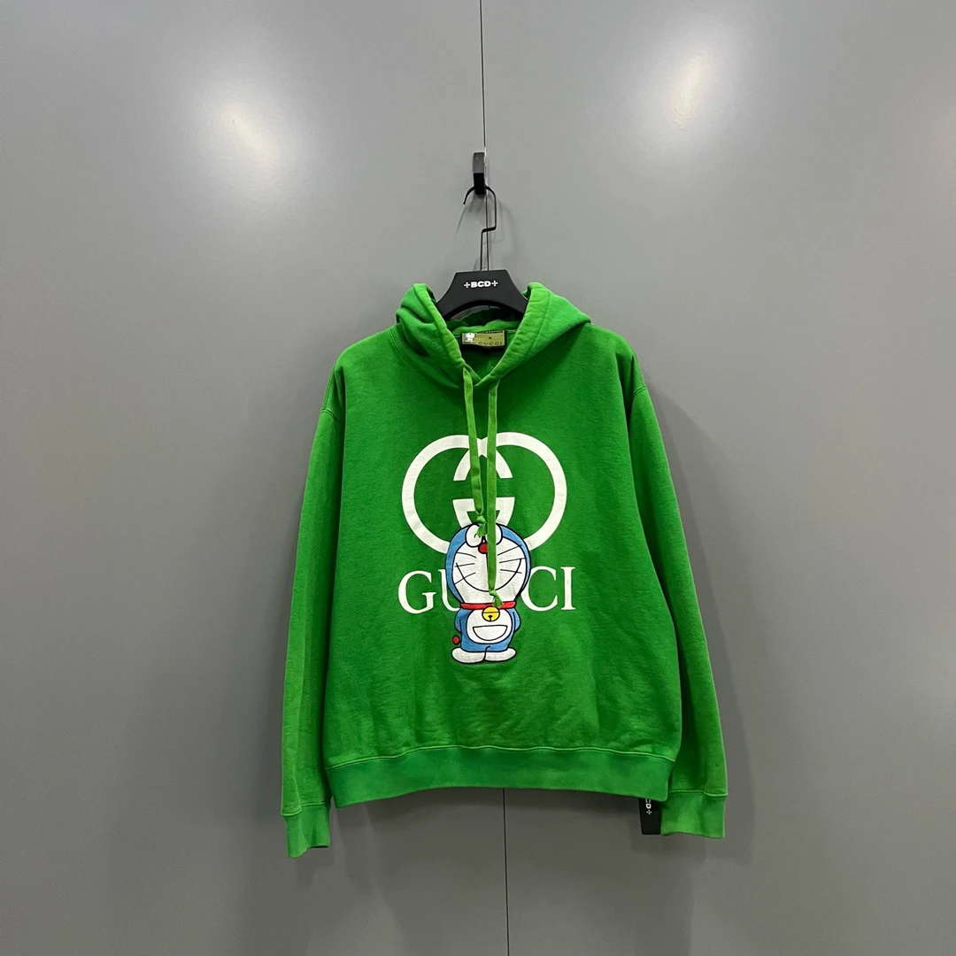 95新 GUCCI/古驰 （ll）绿色叮当猫印花帽衫 L码/95新605666