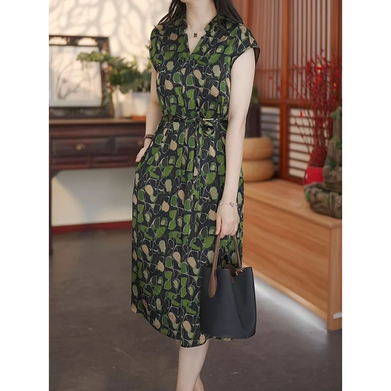 【碧影疏痕】新款桑蚕丝连衣裙轻奢大气春夏时尚优雅宽松裙12550